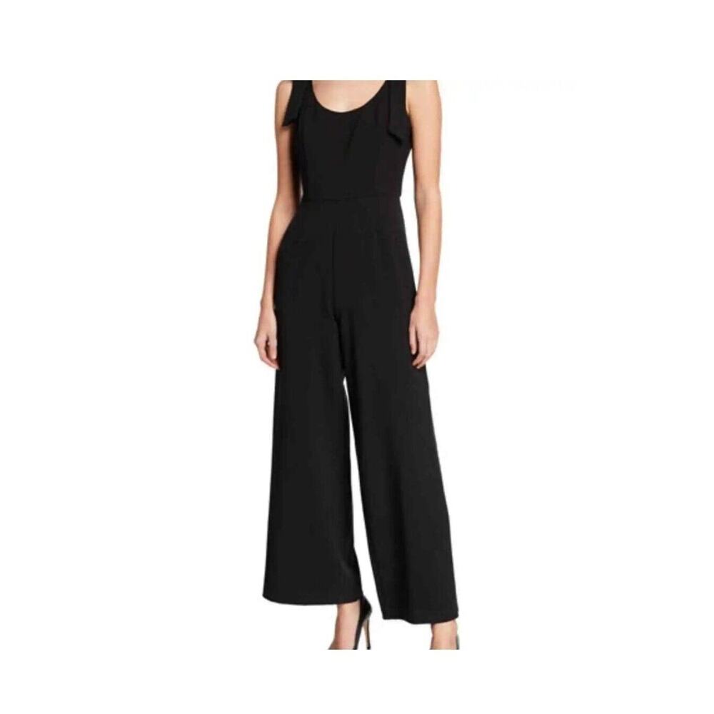 Julia Jordan Black Sleeveless Shoulder Bow Wide Leg Jumpsuit Pantsuit Size 8